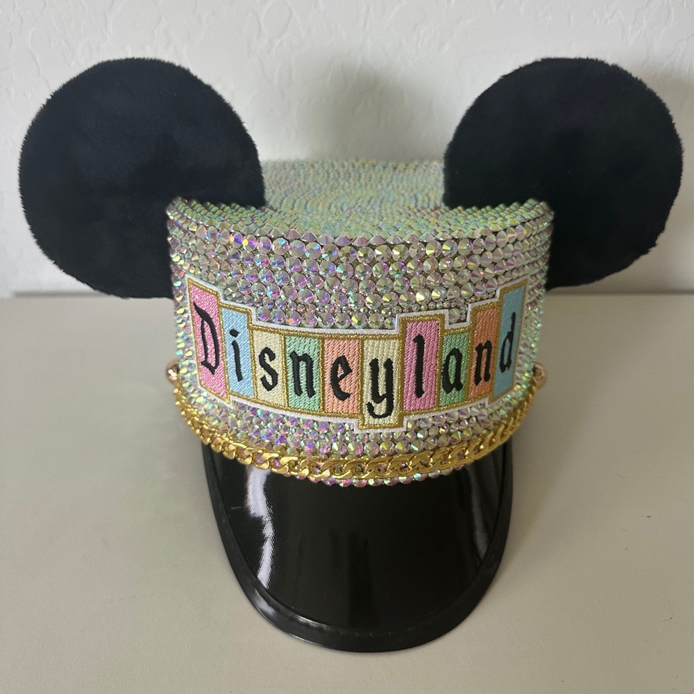 Custom Disney Train Conductor Hat, Disneyland Sparkling Rhinestone Mickey Ears - Picture 3 of 9